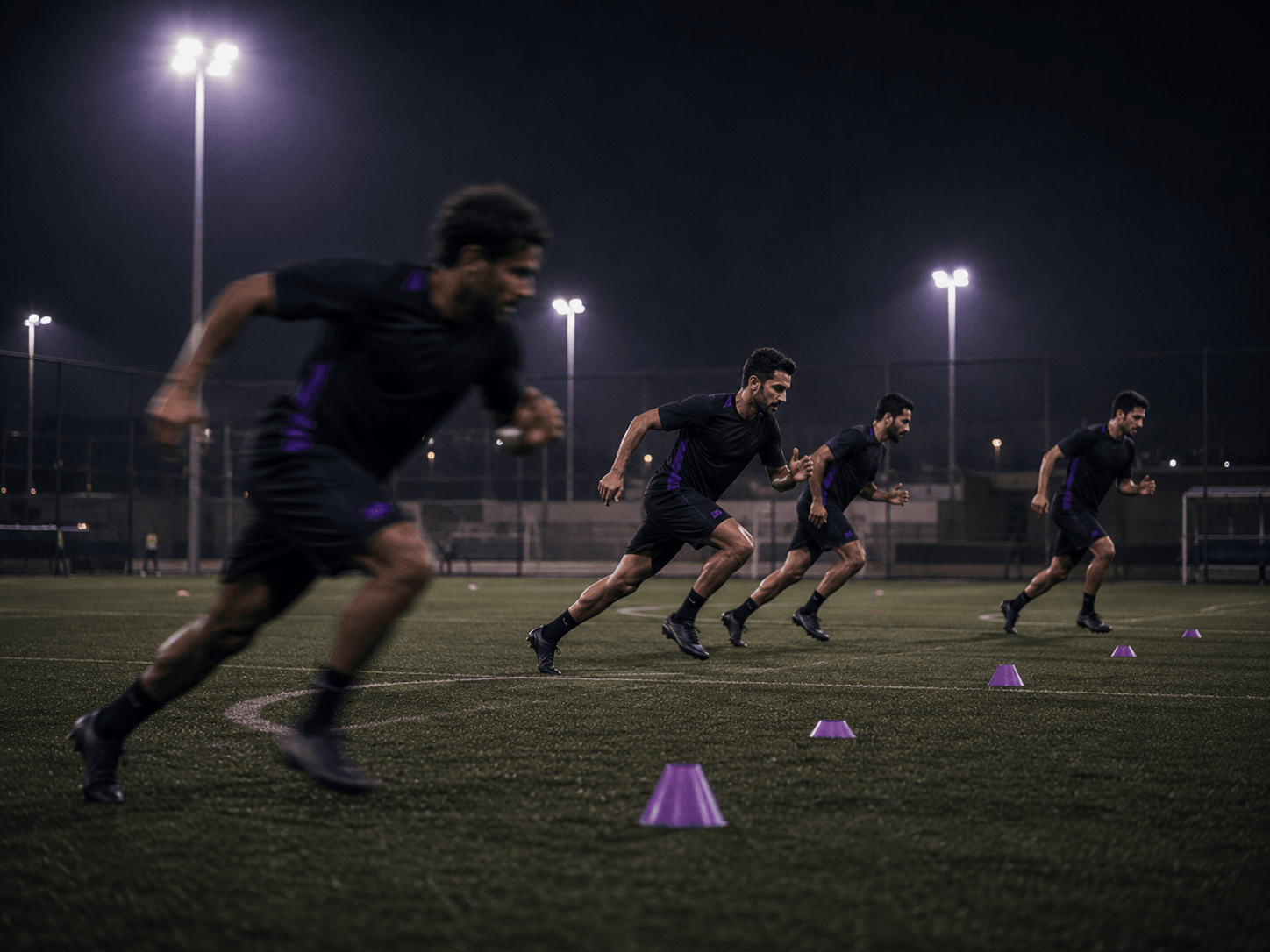 Football conditioning photography - repeated movement under the lights