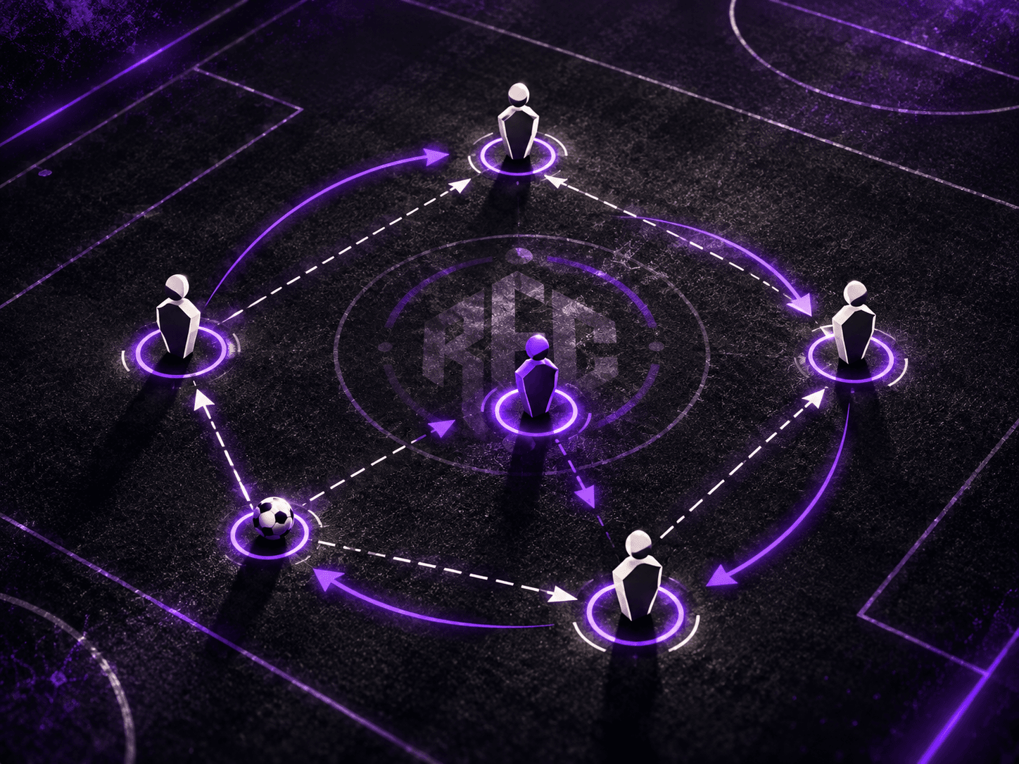 Rondo tactics board with violet passing arrows and player markers